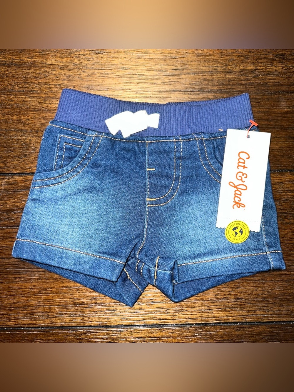Cat & Jack Blue Denim Look Knit Waist Shorts
